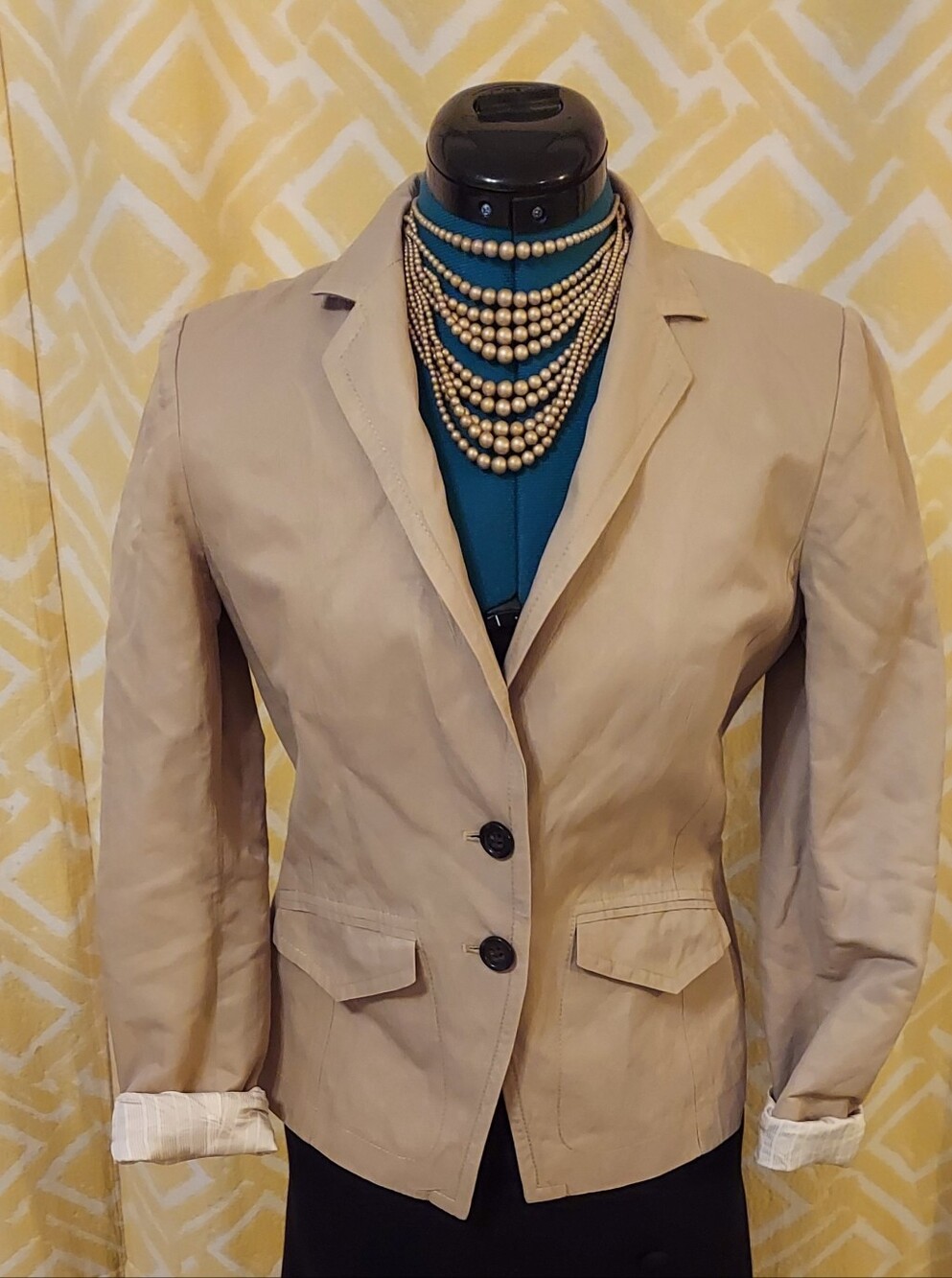 Y2K Banana Republic Italian Fabric Khaki Blazer, Lining Is A Map Of NYC
